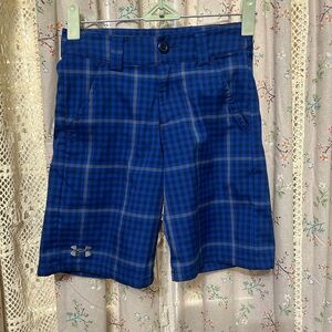 4/$25 Under Armour Boys Royal‎ Blue Plaid Golf Shorts Adjustable Waist Size XS